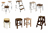 Wooden benches and stools